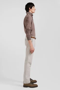 Regular camel chino trousers in stretch cotton gabardine