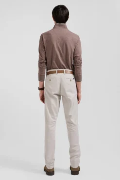 Regular camel chino trousers in stretch cotton gabardine