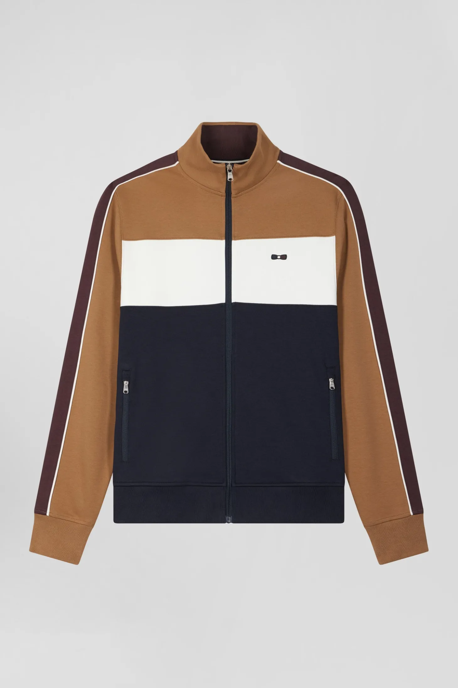Regular camel colorblock zipped cotton blend sweatshirt