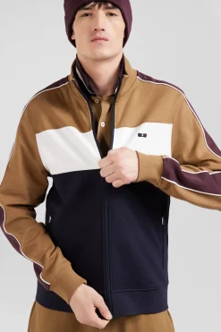 Regular camel colorblock zipped cotton blend sweatshirt