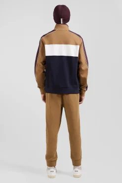 Regular camel colorblock zipped cotton blend sweatshirt