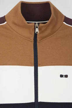 Regular camel colorblock zipped cotton blend sweatshirt