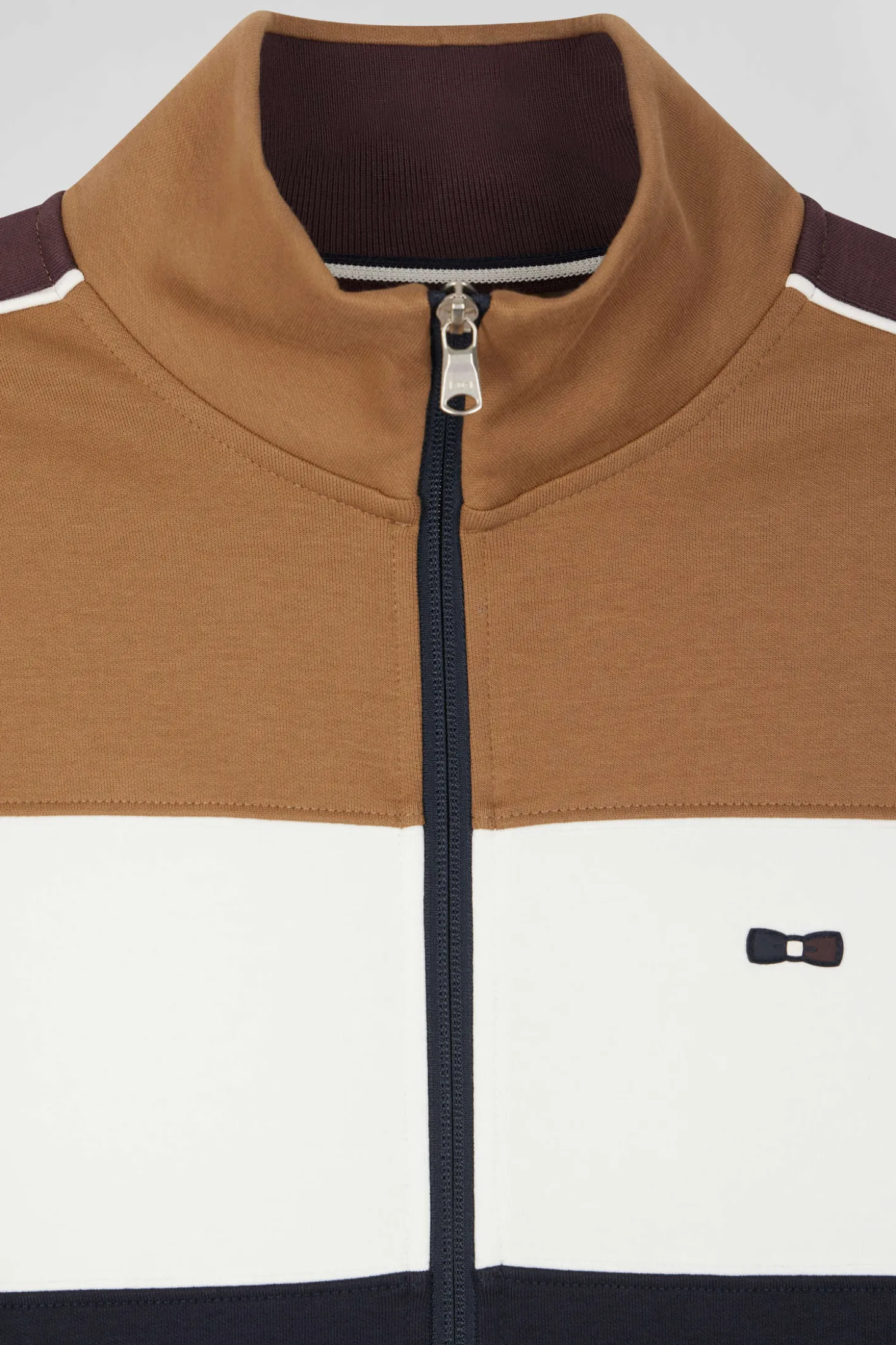 Regular camel colorblock zipped cotton blend sweatshirt