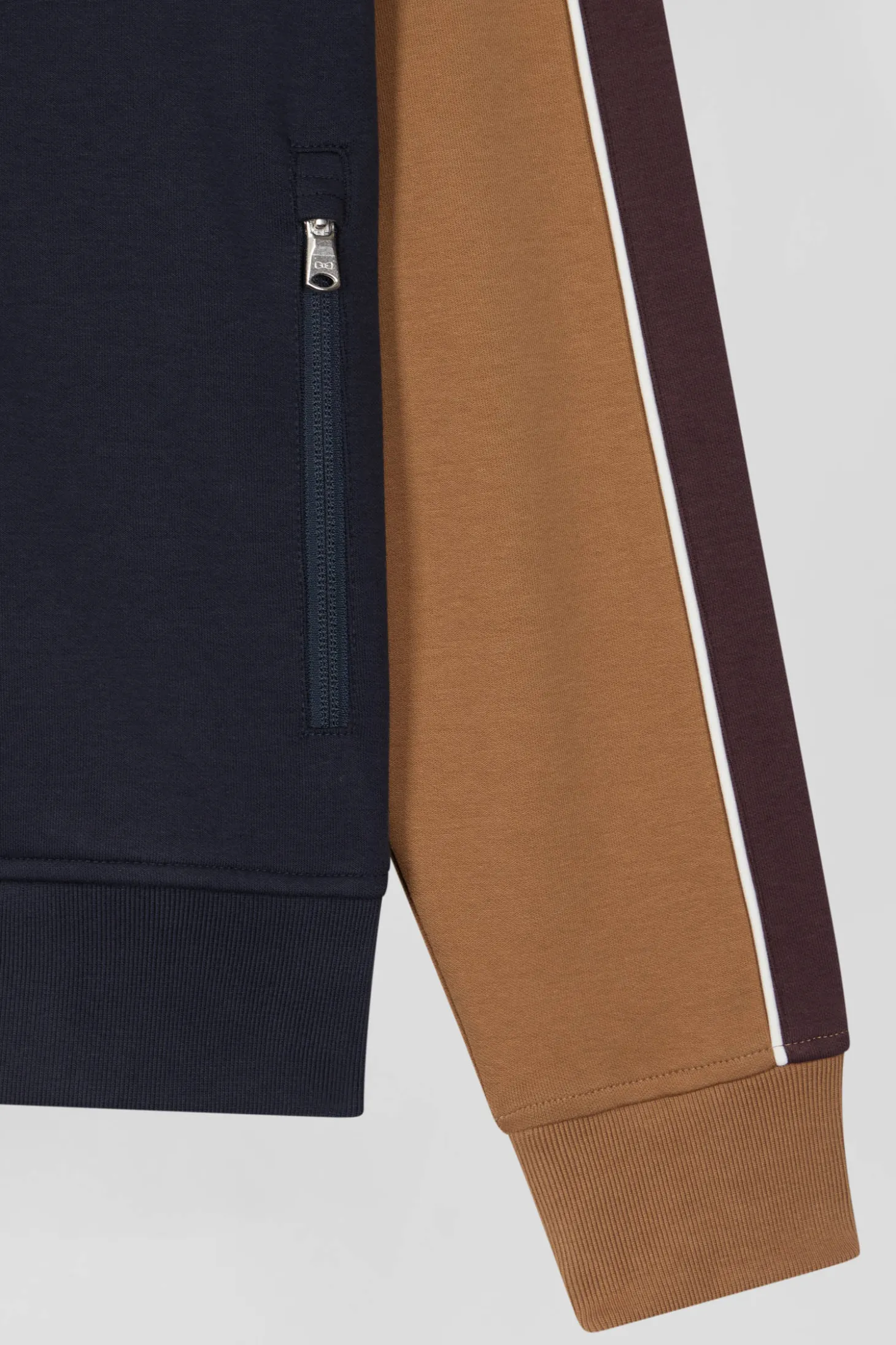 Regular camel colorblock zipped cotton blend sweatshirt