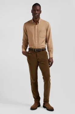 Regular camel cotton and cashmere twill shirt