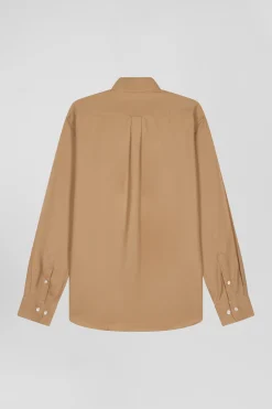 Regular camel cotton and cashmere twill shirt