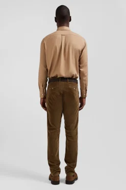 Regular camel cotton and cashmere twill shirt
