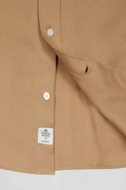 Regular camel cotton and cashmere twill shirt