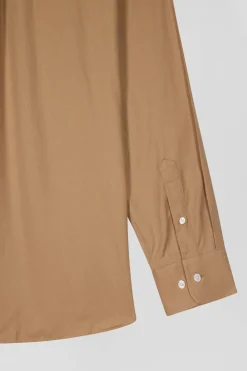 Regular camel cotton and cashmere twill shirt