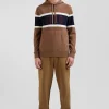 Regular camel cotton hooded jumper with EP10 jacquard