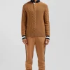 Regular camel cotton jumper with rugby shirt collar