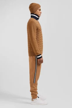 Regular camel cotton jumper with rugby shirt collar