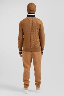 Regular camel cotton jumper with rugby shirt collar