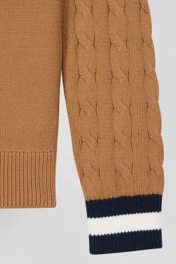 Regular camel cotton jumper with rugby shirt collar