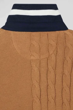 Regular camel cotton jumper with rugby shirt collar