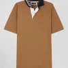 Regular camel cotton rugby shirt with contrasted collar
