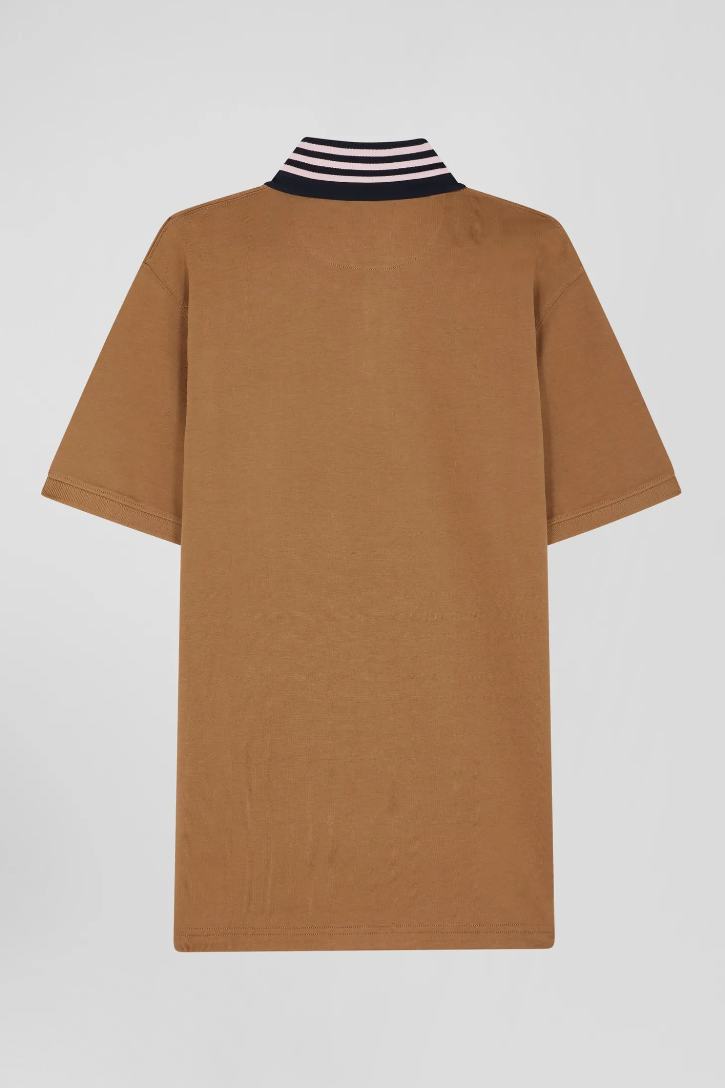 Regular camel cotton rugby shirt with contrasted collar