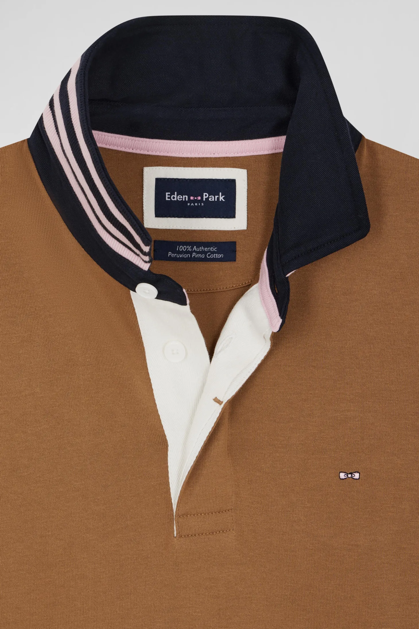 Regular camel cotton rugby shirt with contrasted collar