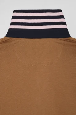 Regular camel cotton rugby shirt with contrasted collar
