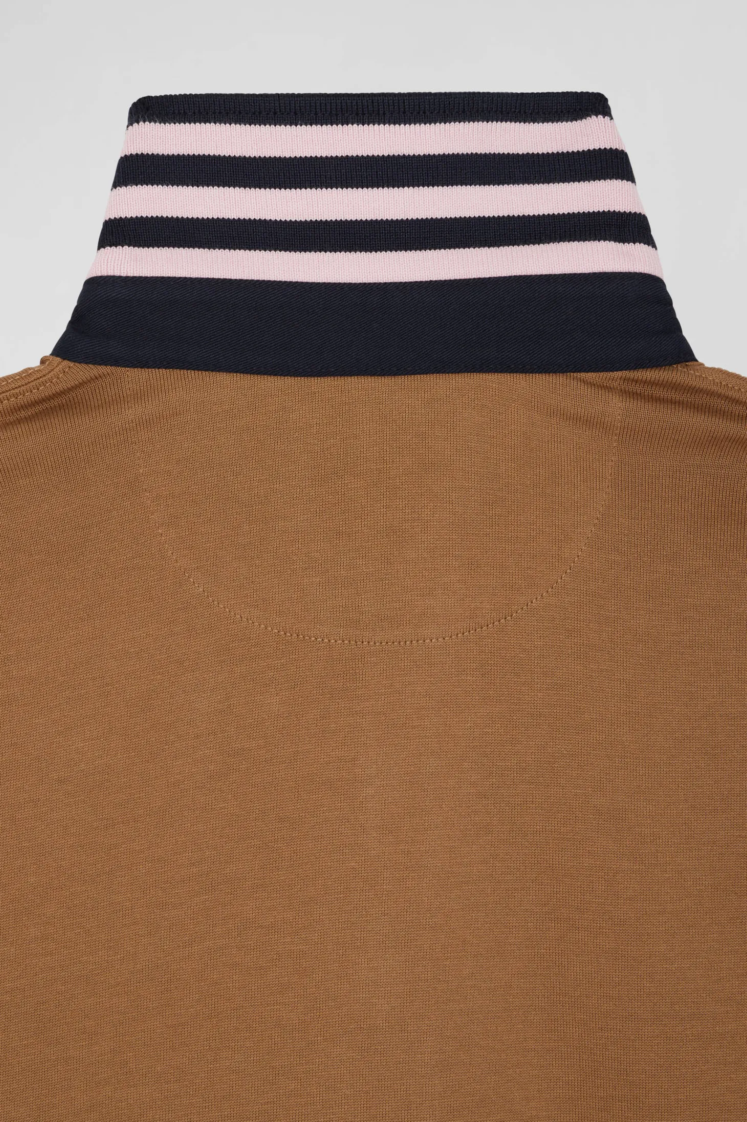 Regular camel cotton rugby shirt with contrasted collar