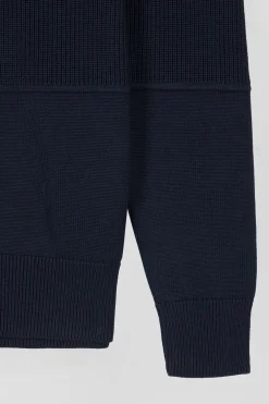 Regular camel cotton semi-zipped jumper with knit patterns