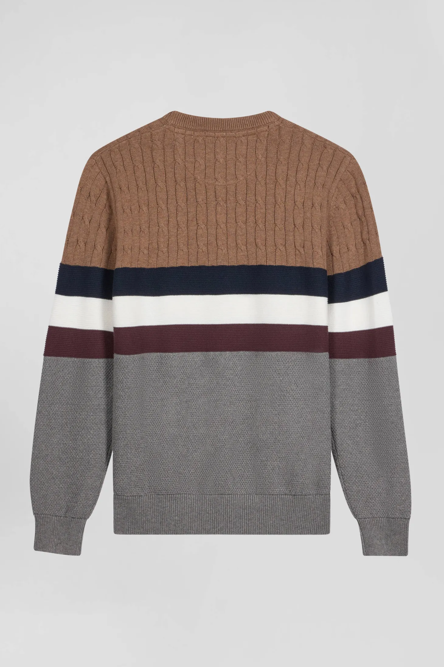 Regular camel fancy knit cotton crew neck jumper
