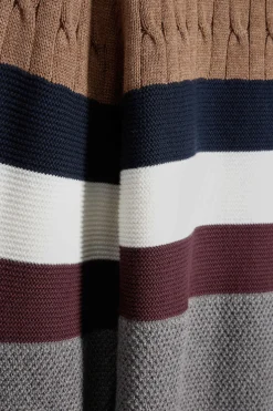 Regular camel fancy knit cotton crew neck jumper