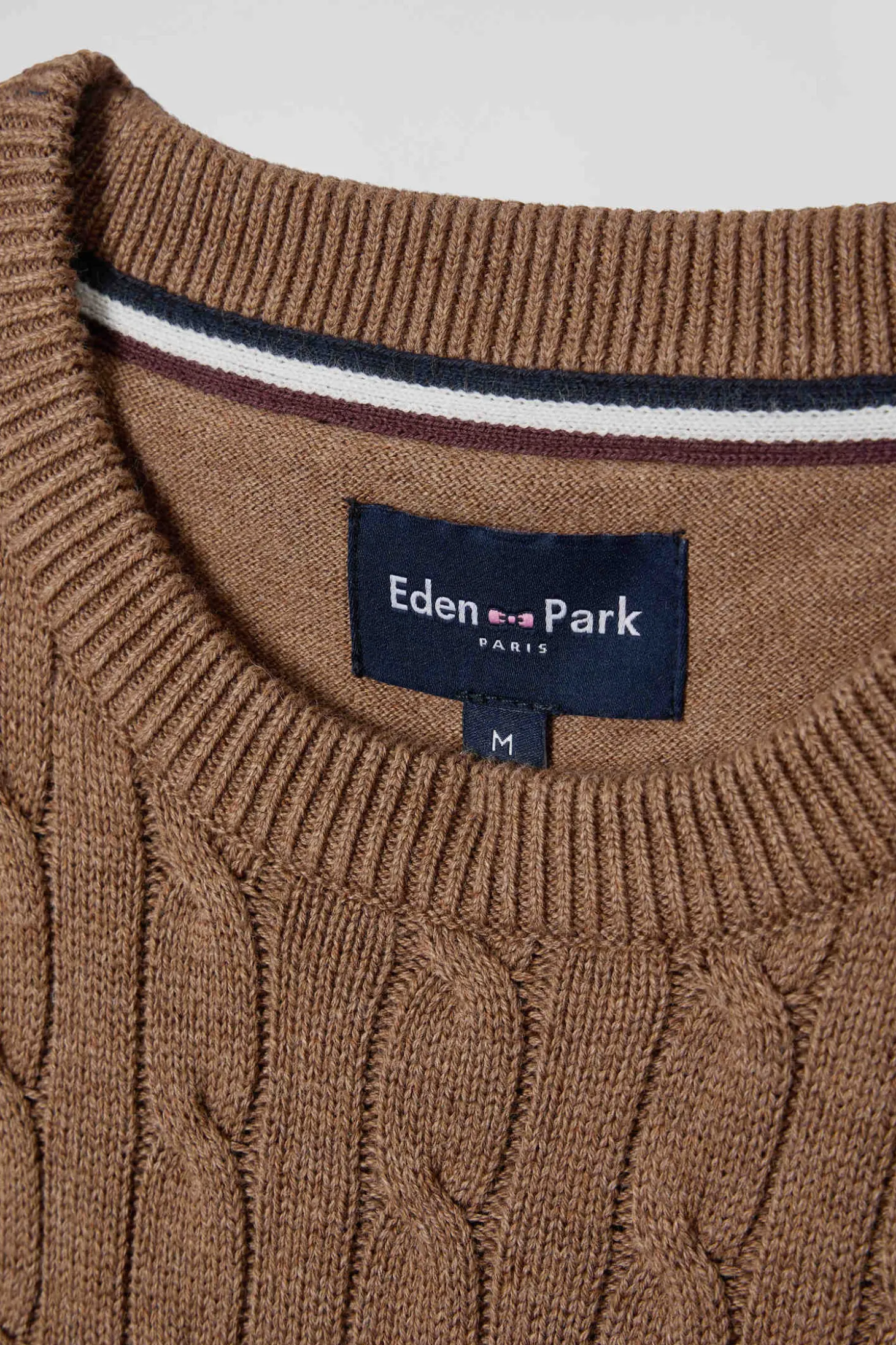 Regular camel fancy knit cotton crew neck jumper