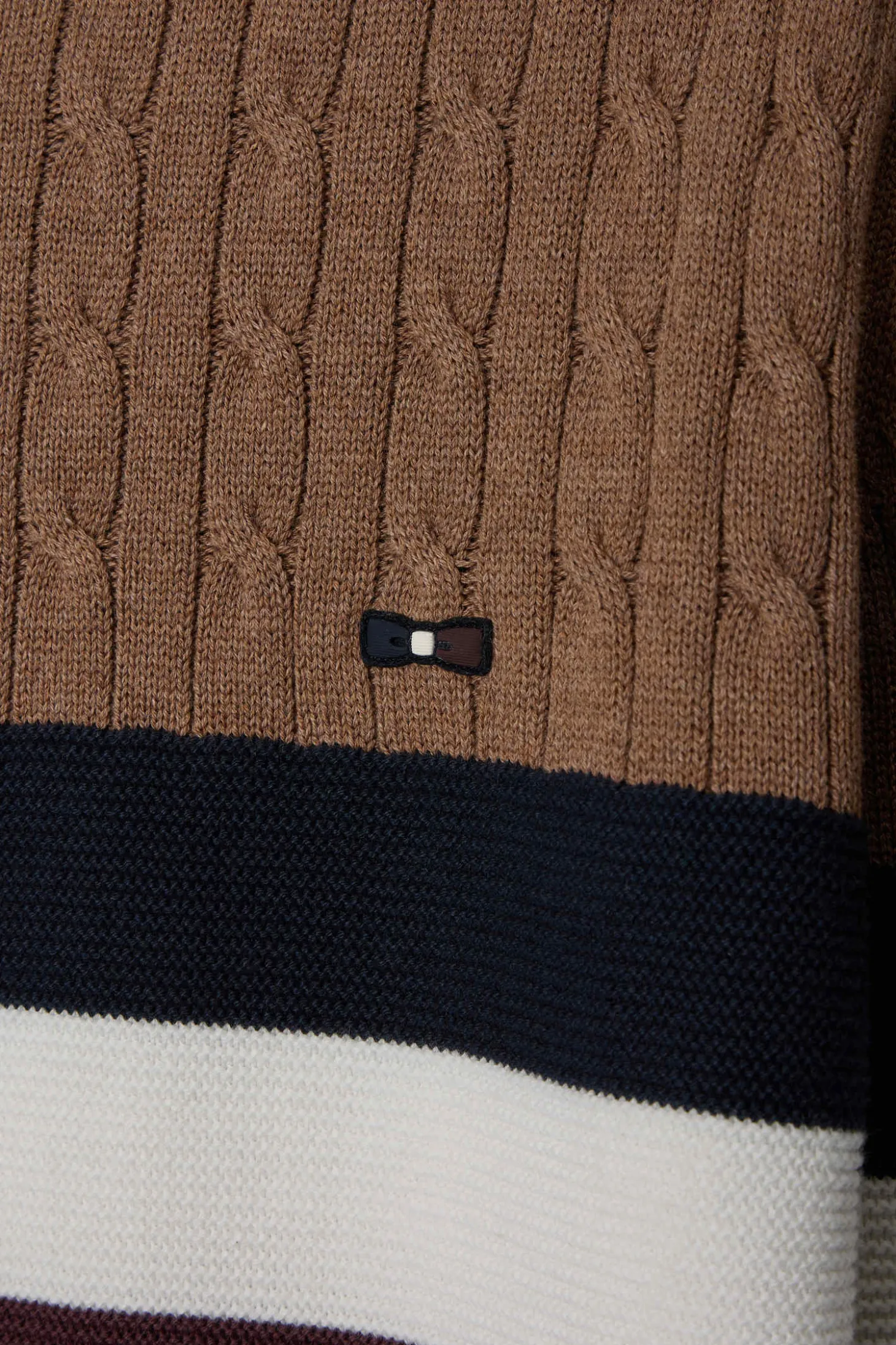Regular camel fancy knit cotton crew neck jumper