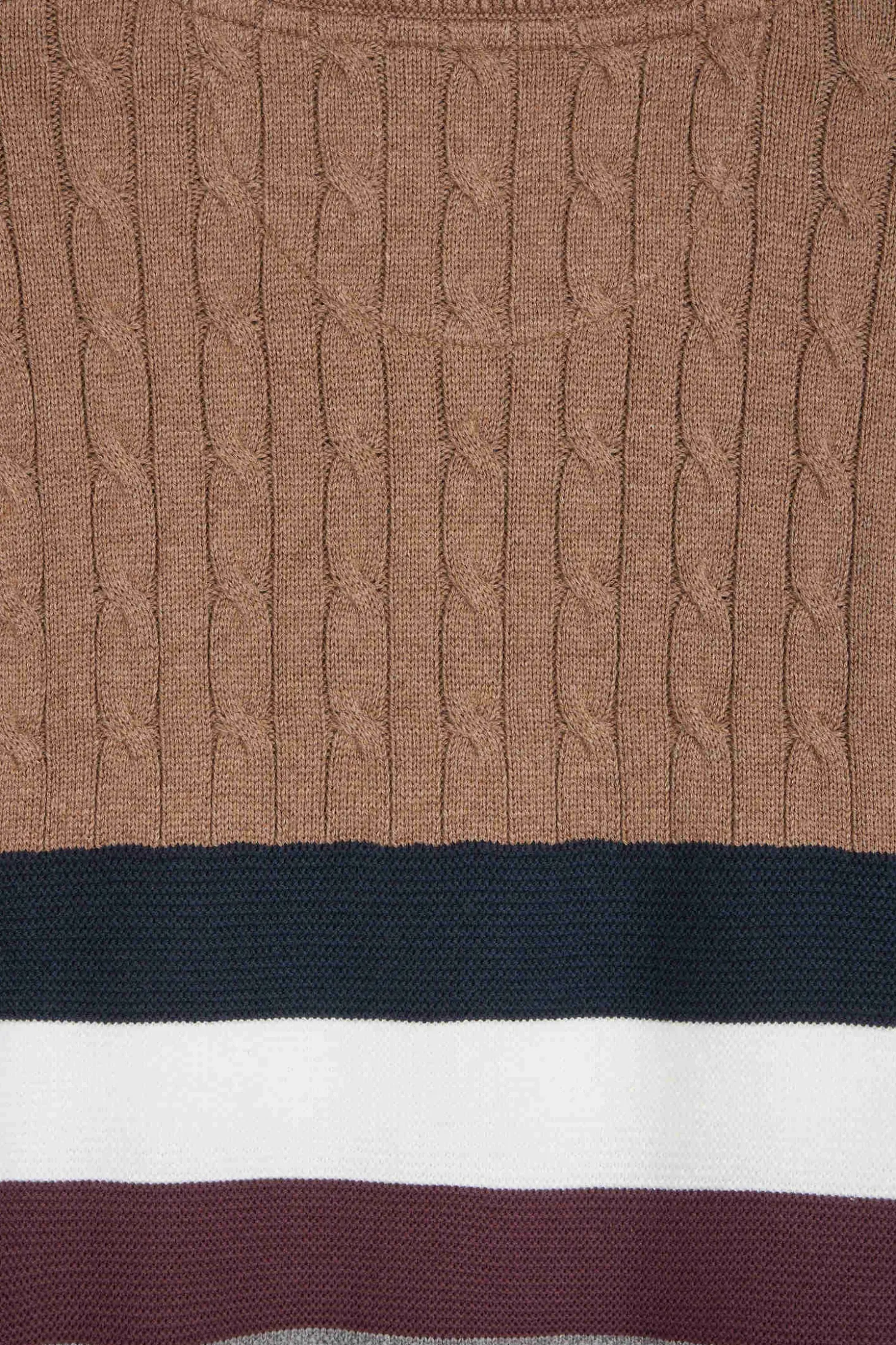 Regular camel fancy knit cotton crew neck jumper