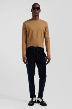 Regular camel long-sleeved cotton T-shirt