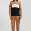 Regular camel long-sleeved cotton piqué polo shirt with padded embroidery