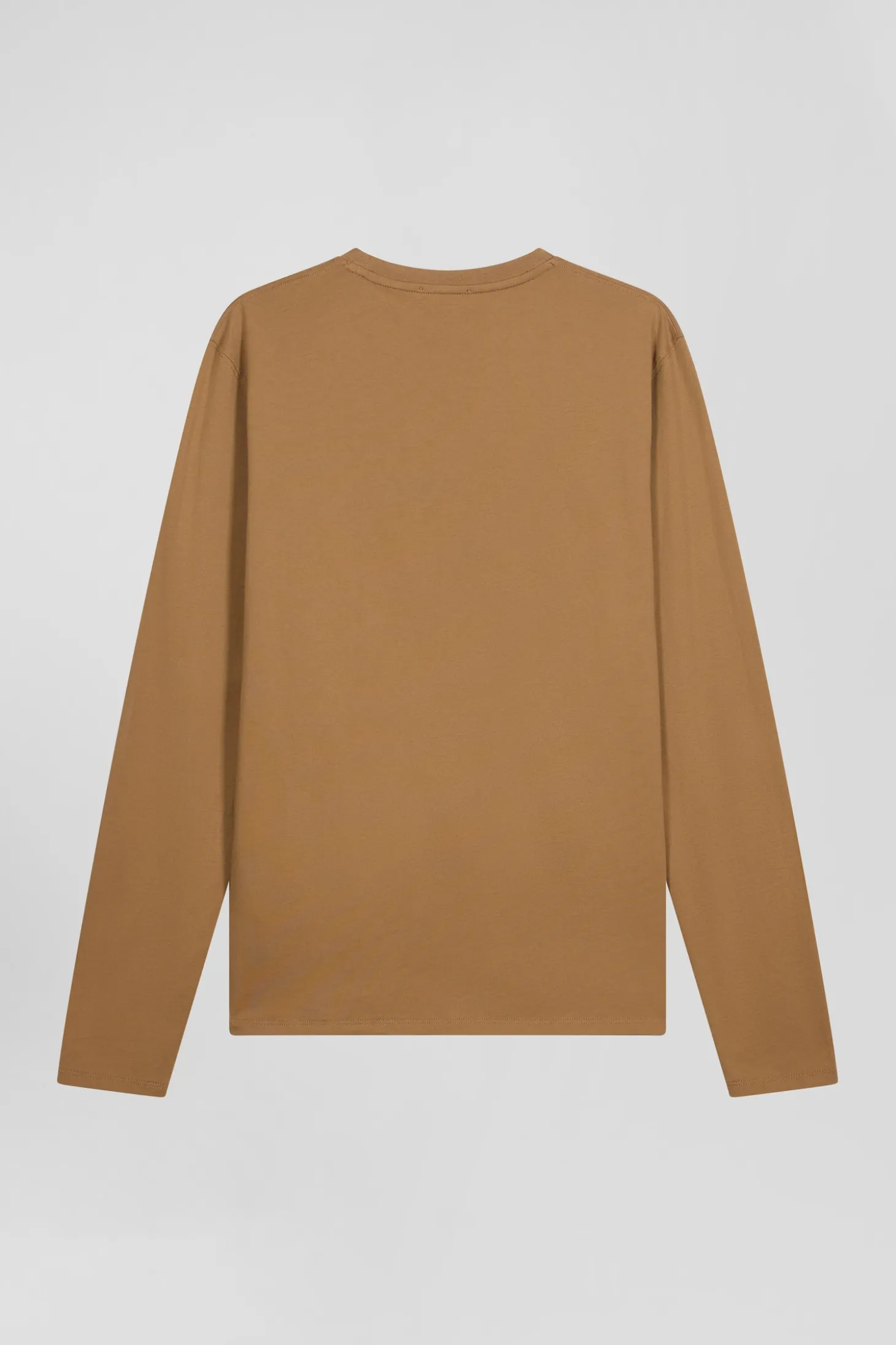 Regular camel long-sleeved cotton T-shirt