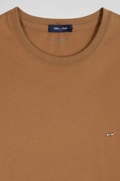 Regular camel long-sleeved cotton T-shirt