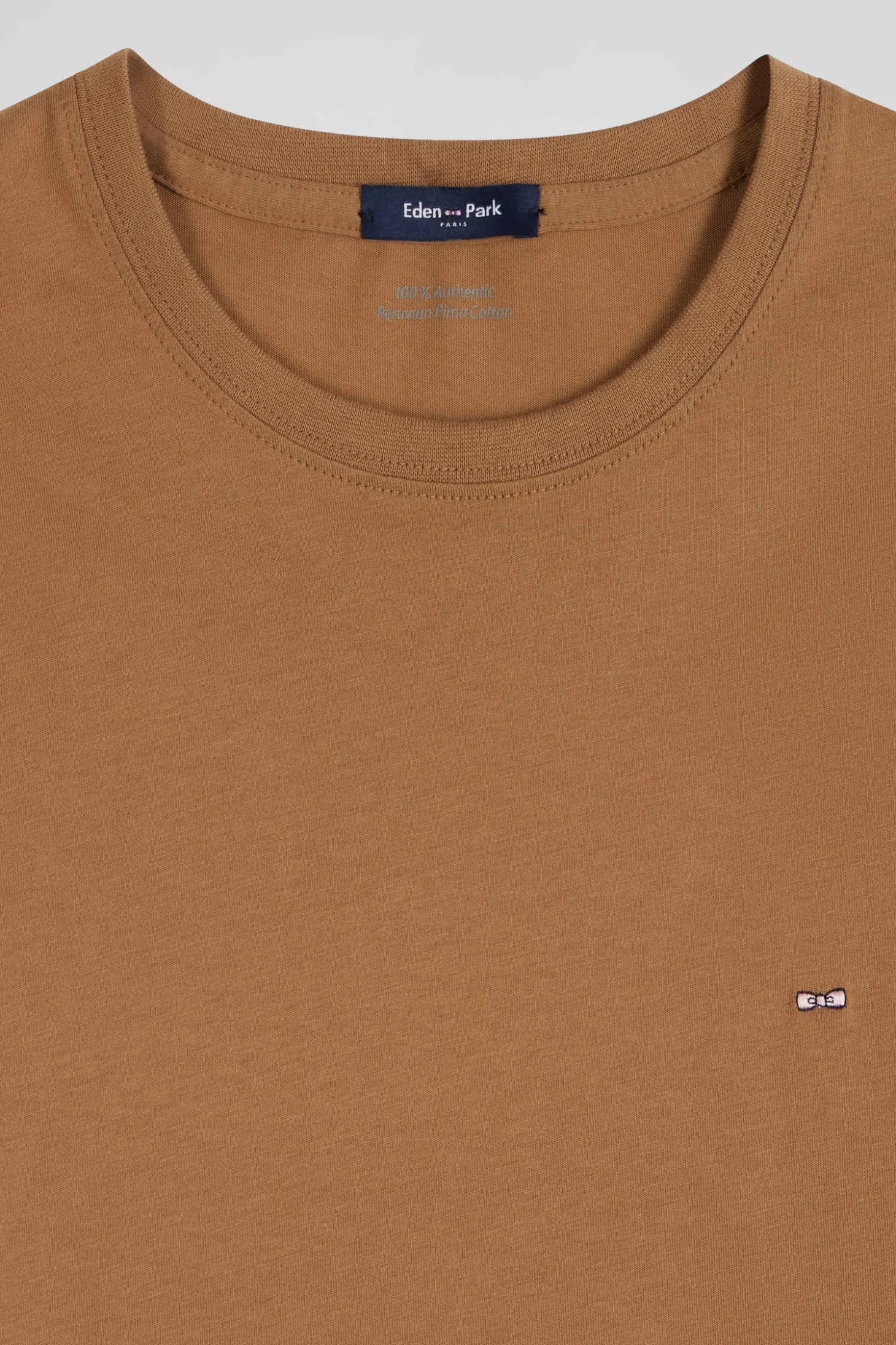 Regular camel long-sleeved cotton T-shirt