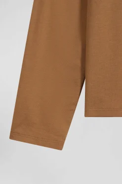 Regular camel long-sleeved cotton T-shirt