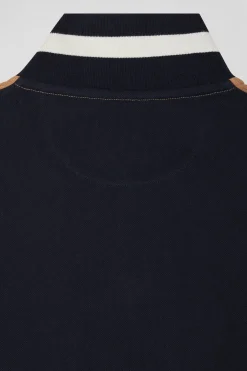 Regular camel long-sleeved cotton piqué polo shirt with padded embroidery