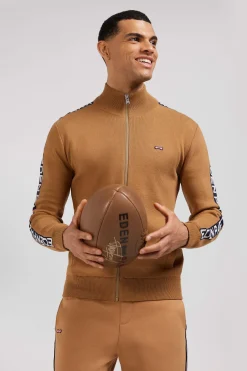 Regular camel milano cotton zipped cardigan