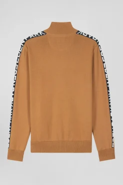 Regular camel milano cotton zipped cardigan