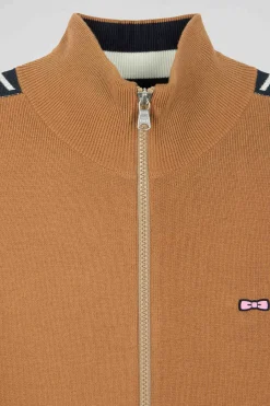 Regular camel milano cotton zipped cardigan