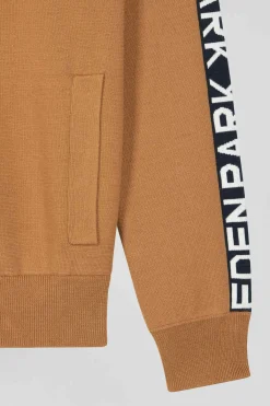 Regular camel milano cotton zipped cardigan