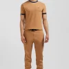 Regular camel mixed cotton jogging bottoms with striped trim