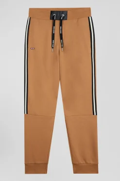 Regular camel mixed cotton jogging bottoms with striped trim