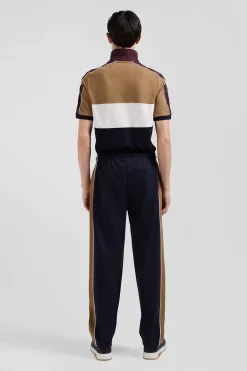 Regular camel mixed cotton jogging bottoms with leg piping