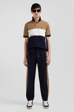 Regular camel mixed cotton jogging bottoms with leg piping