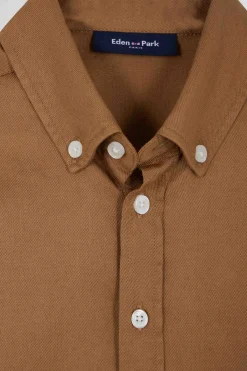 Regular camel oxford cotton shirt