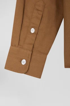 Regular camel oxford cotton shirt
