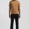 Regular camel Pima cotton short-sleeved T-shirt
