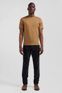 Regular camel Pima cotton short-sleeved T-shirt