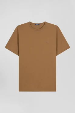 Regular camel Pima cotton short-sleeved T-shirt